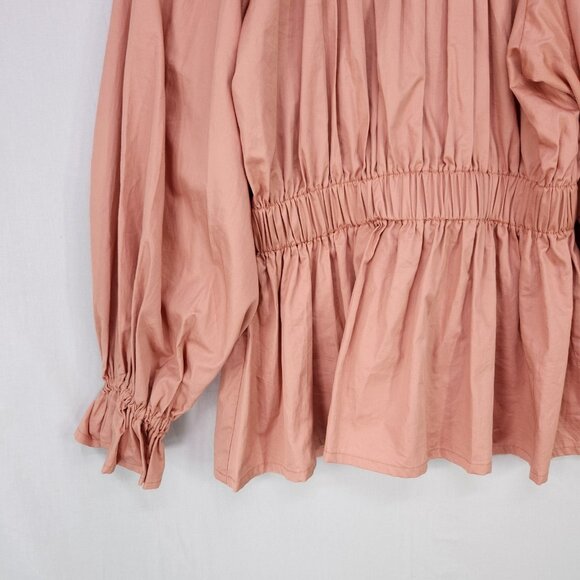 Eliza Faulkner Peasant Top Size Small Shirred Waist Balloon Sleeve Salmon - Picture 6 of 11